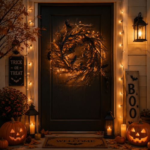 18" Haunted Bat™ Light-Up Halloween Wreath