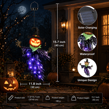 Solar Pumpkin Scarecrow Hanging Light – Purple Glow Halloween Decor
