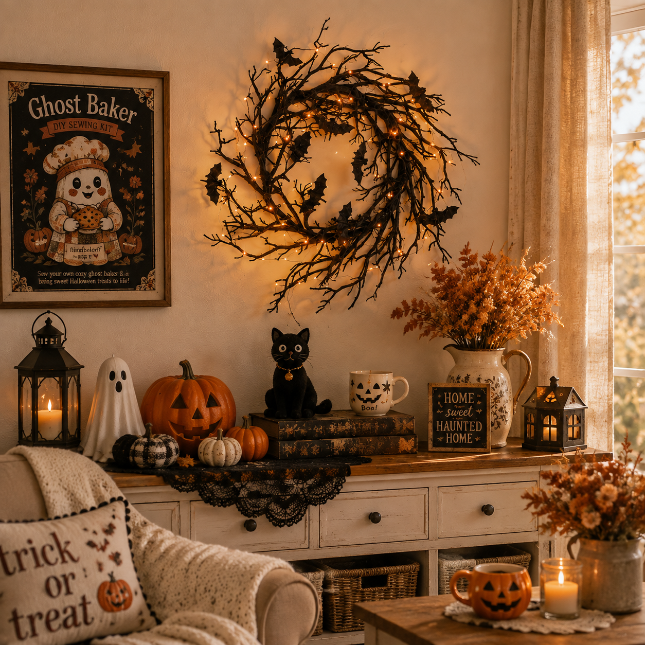 18" Haunted Bat™ Light-Up Halloween Wreath
